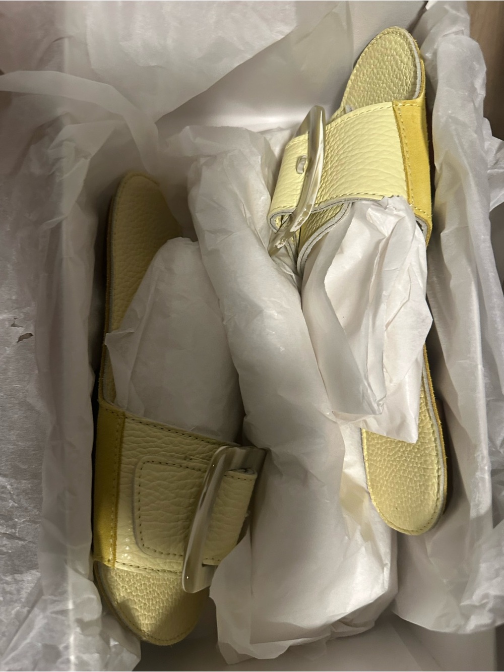 Definery pale Yellow loop open Leather Slide Sandals 35 made in Italy slhoes New - Picture 16 of 16